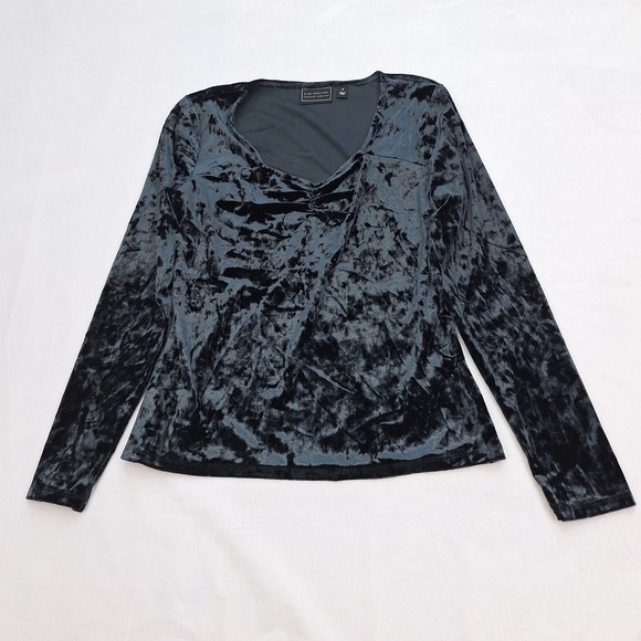 G by Giuliana Tops - G Giiuliana Black Label Top Womens Medium Blue Black Crushed Velvet Goth Witchy